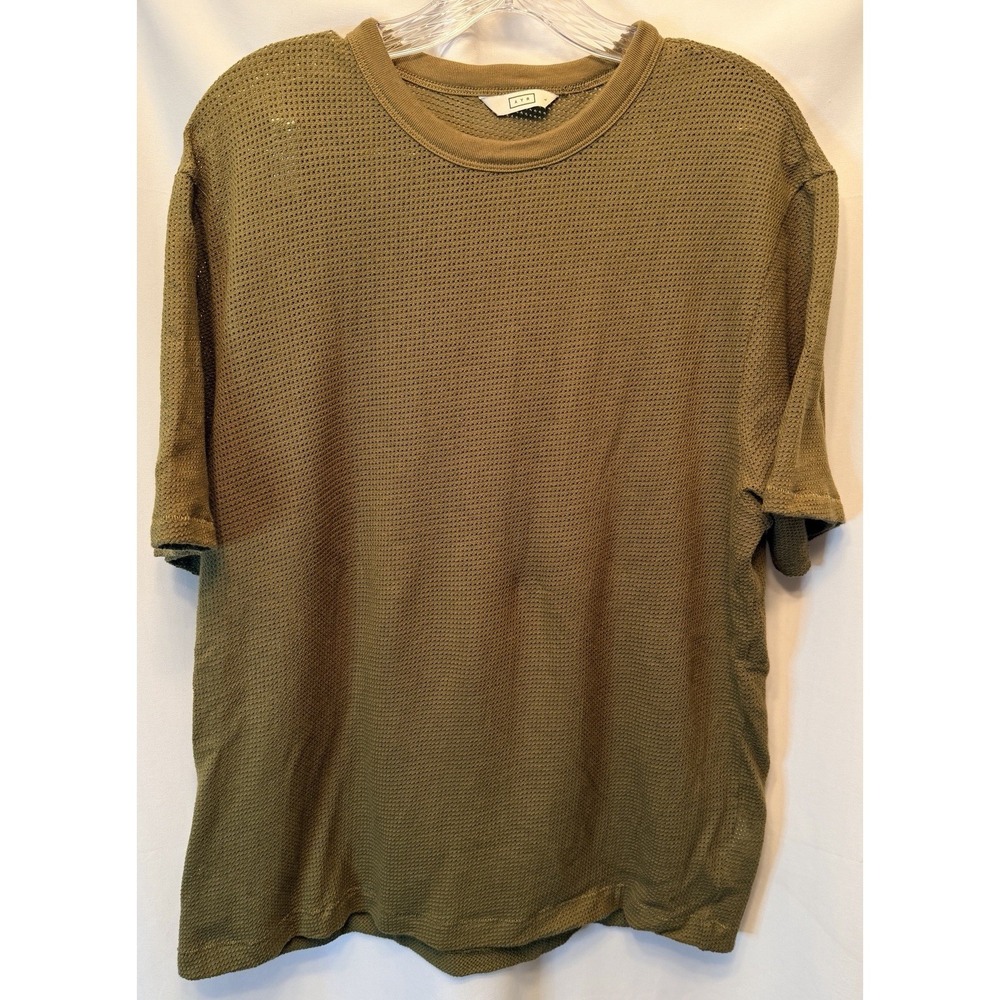 AYR Men's Size Large Open Knit T-Shirt Olive Green Lightweight Breathable